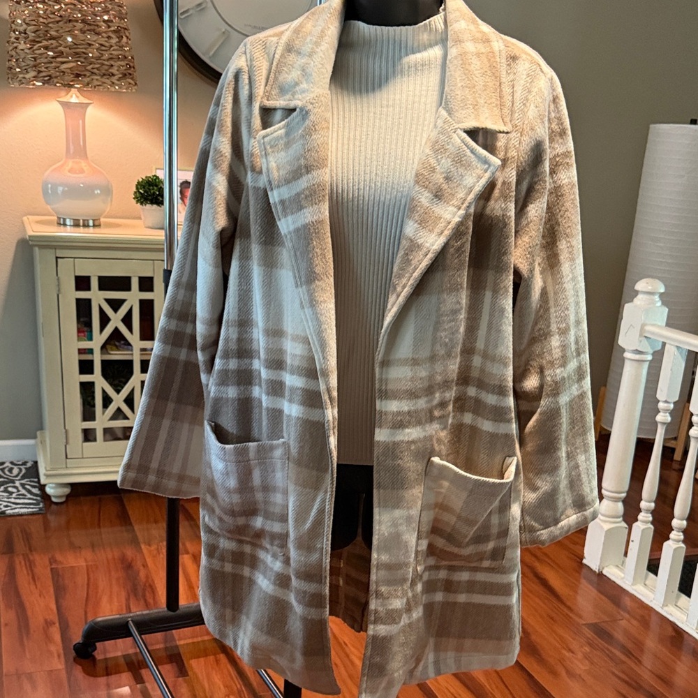 Ashley By 26 International Beige Checkered Trench Coat